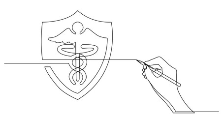 continuous line drawing vector illustration with FULLY EDITABLE STROKE of business concept sketch of healthcare protection symbol