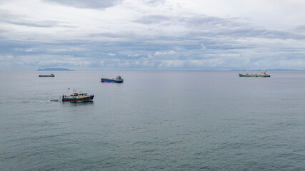 Boats and ships in the harbour.