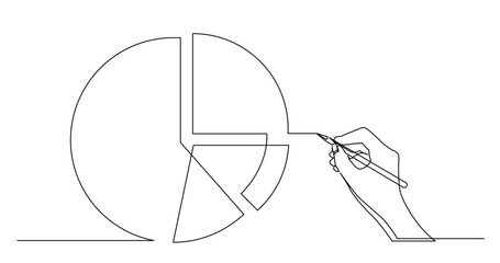 continuous line drawing vector illustration with FULLY EDITABLE STROKE of business concept sketch of pie chart