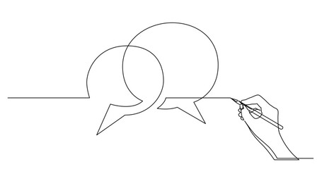 continuous line drawing vector illustration with FULLY EDITABLE STROKE of business concept sketch of speech bubbles
