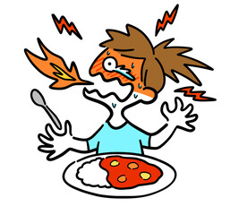 激辛カレーライスを食べている女性
