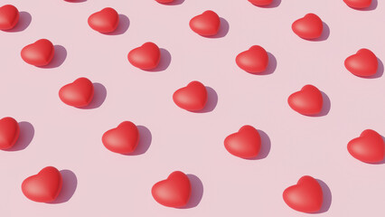 Red heart on pink background.Happy valentine day concept. 3D render..