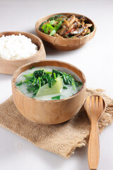 Sayur Bobor Bayam is a typical dish of Central Java, spinach leaves in coconut milk.