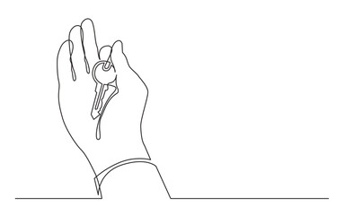 continuous line drawing vector illustration with FULLY EDITABLE STROKE of hand holding key