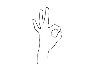 Obraz premium continuous line drawing vector illustration with FULLY EDITABLE STROKE of hand showing ok gesture