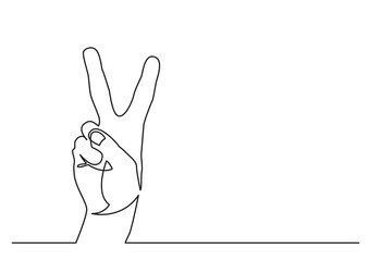 continuous line drawing vector illustration with FULLY EDITABLE STROKE of hand showing victory sign