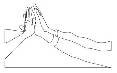 continuous line drawing vector illustration with FULLY EDITABLE STROKE of people team hands giving high five