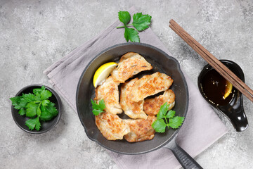 Mandu is Korean Dumpling served with Korean sweet and spicy sauce.