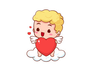 Cute Adorable Cupid cartoon character. Amur babies, little angels or god eros. Valentines day concept design. Adorable angel in love. Kawaii chibi vector character. Isolated white background.