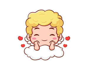 Fototapeta premium Cute Adorable Cupid cartoon character. Amur babies, little angels or god eros. Valentines day concept design. Adorable angel in love. Kawaii chibi vector character. Isolated white background.