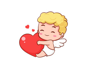 Cute Adorable Cupid cartoon character. Amur babies, little angels or god eros. Valentines day concept design. Adorable angel in love. Kawaii chibi vector character. Isolated white background.