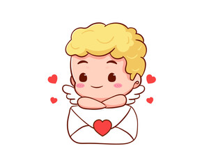 Cute Adorable Cupid cartoon character. Amur babies, little angels or god eros. Valentines day concept design. Adorable angel in love. Kawaii chibi vector character. Isolated white background.