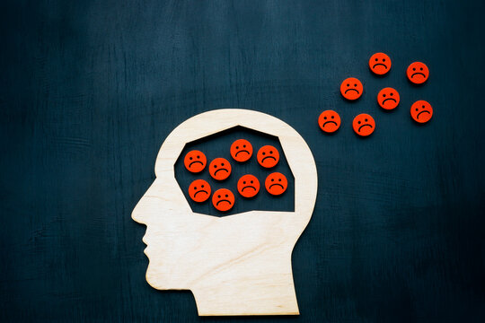 Head and sad emoticons as a concept of depression and negative thoughts.