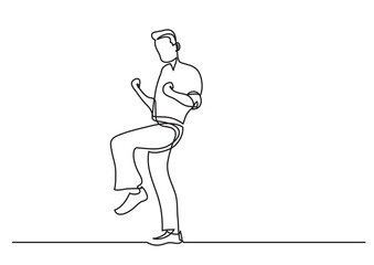 continuous line drawing vector illustration with FULLY EDITABLE STROKE of happy cheering man