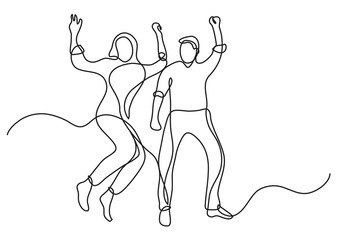 continuous line drawing vector illustration with FULLY EDITABLE STROKE of happy couple man woman