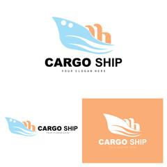 Cargo Ship Logo, Fast Cargo Ship Vector, Sailboat, Design For Ship Manufacturing Company, Waterway Sailing, Marine Vehicles, Transport, Logistics