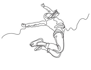 continuous line drawing vector illustration with FULLY EDITABLE STROKE of jumping young woman