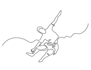 continuous line drawing vector illustration with FULLY EDITABLE STROKE of running flying man