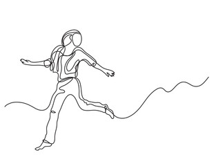 continuous line drawing vector illustration with FULLY EDITABLE STROKE of running woman