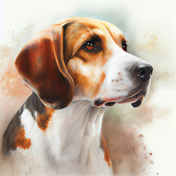 American Foxhound, watercolor style, generative ai