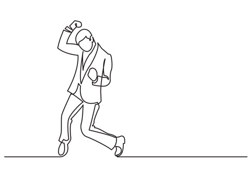 continuous line drawing vector illustration with FULLY EDITABLE STROKE of man cheering