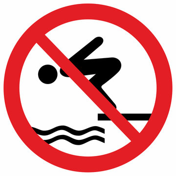 no jumping into the water, no diving, red circle frame, vector sign