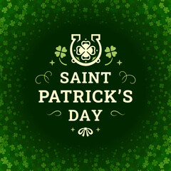 St Patrick's Day lucky clover horseshoe vintage greeting card typography template vector