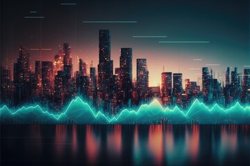Business concept wth city and graph made with generative ai