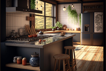 Fototapeta na wymiar design kitchen japan style. Generative AI