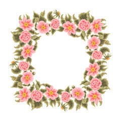 Vintage Tropical Rose, Peony Flower Bunch, Wreath and Frame Vector Illustration Clipart Arrangement for Wedding Invitation, Greeting Card Decoration, Aesthetic Nature Crafts, Art and Creative Projects