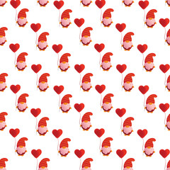 Valentines gnome seamless pattern on a white background