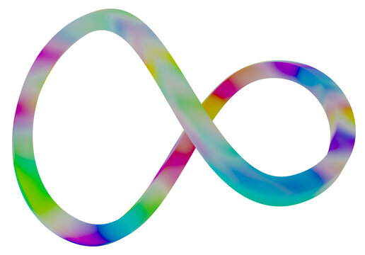 Isolated of asymmetry rainbow infinity symbol with black screen (3D Rendering)