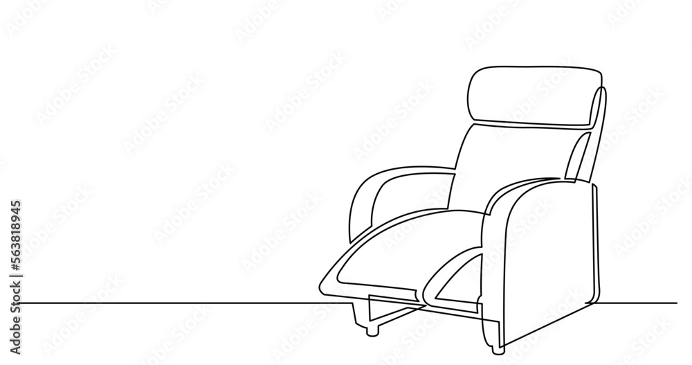 Wall mural continuous line drawing vector illustration with FULLY EDITABLE STROKE of big comfortable recliner chair