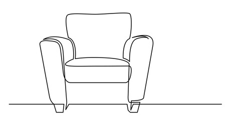 continuous line drawing vector illustration with FULLY EDITABLE STROKE of big leather armchair