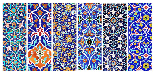 Set of vertical or horizontal banners with detail of ancient mosaic walls with floral and geometric ornaments
