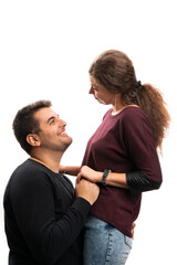 Fototapeta premium Boyfriend kneeling in front of girlfriend as engagement concept