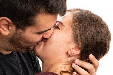 Close-up of boyfriend and girlfriend kissing lips making out