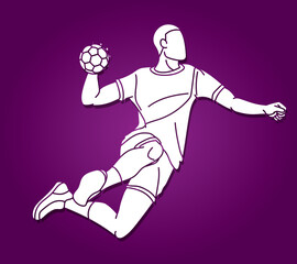 Handball Sport Male Player Team Action Cartoon Graphic Vector