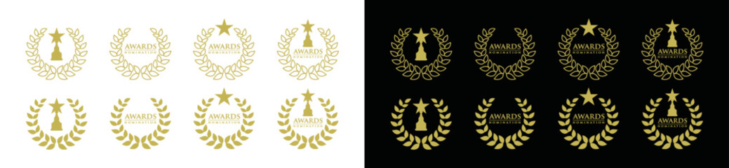 Awards nomination emblem collection in the laurel wreath symbol logo design. Best award trophy with golden wreath, vector illustration