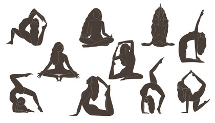 Minimalist Modern Abstract Woman Yoga Pose Vector Illustrations