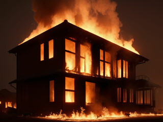A fire in a country house. Generative AI