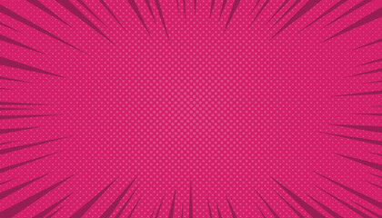 Obraz premium Comic retro pop art burst background. Pink vintage flash halftone frame. Cartoon retro starburst backdrop with dots and stripes. Abstract vector illustration in pop art style.
