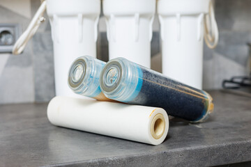 Replaceable cartridges in the water filter system. Water filtration system with replaceable...