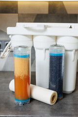 Replaceable cartridges in the water filter system. Water filtration system with replaceable...