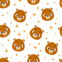 Cute little bear head seamless childish pattern. Funny cartoon animal character for fabric, wrapping, textile, wallpaper, apparel. Vector illustration