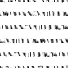 Hand drawn ink doodle simple pattern. Monochrome colors. Expressive seamless abstract background in black and white. Trendy brush marks. Vector illustration