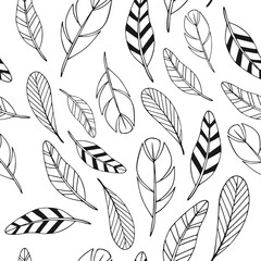 Hand drawn ink doodle simple pattern. Monochrome colors. Expressive seamless abstract background in black and white. Trendy brush marks. Vector illustration