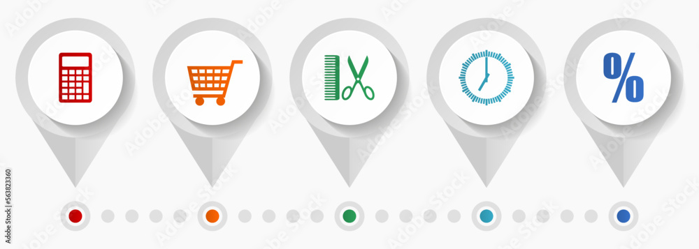 Poster shopping vector icons, store flat design web pointers collection, business concept infographic templ
