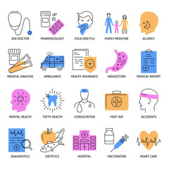 Medicine icon set in line style