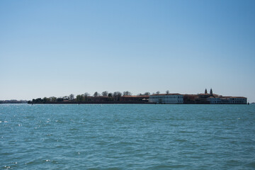 Fototapeta premium Venice, Italy: Venice overview, panoramic view from the boat, 2019